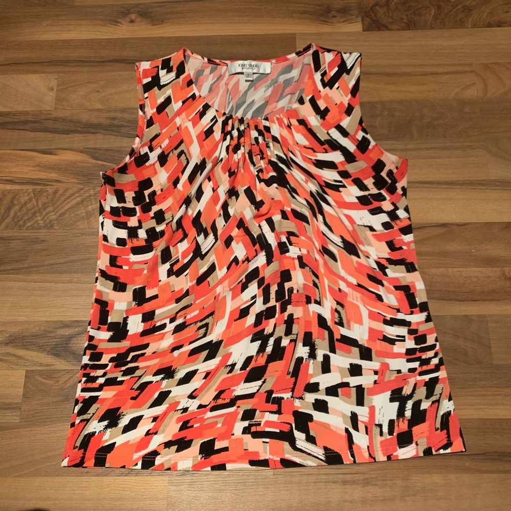 Orange, Cream, and Black Strokes Sleeveless Top
